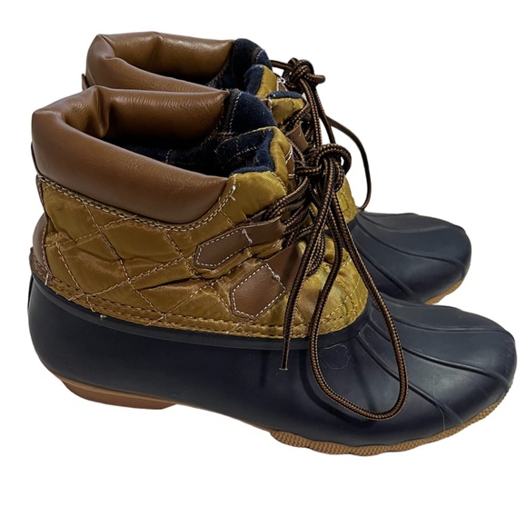 Sketchers Pond Navy Gold Rain Snow Boots Duck Boots Quilted Size 9 - Picture 1 of 8